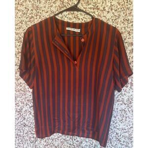 Vintage Anne Klein II 100% Silk Striped Blouse Size 4 Made in Hong Kong